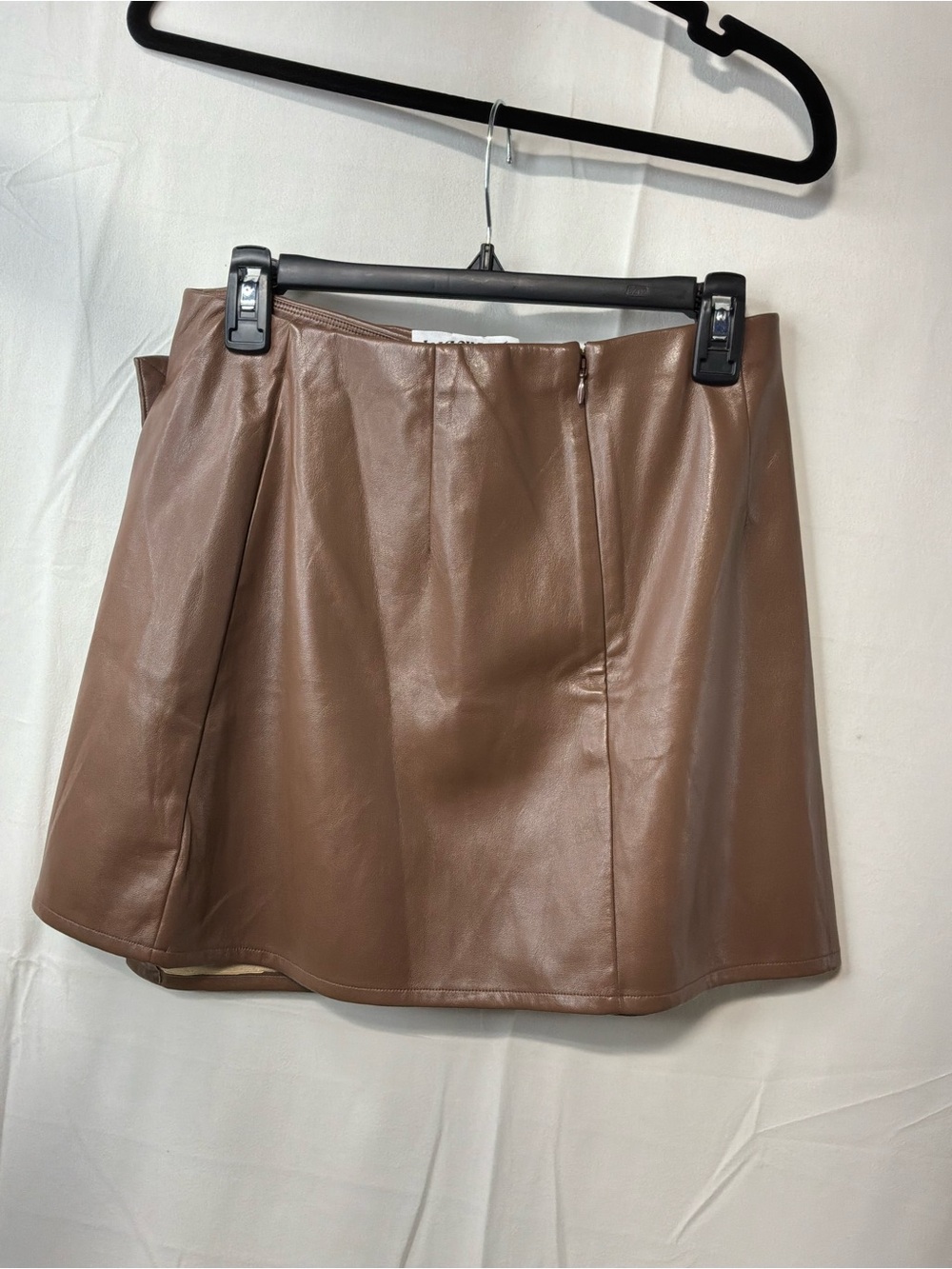 Faux Leather Brown Mini Skirt with Side Button Detail - Picture 3 of 3